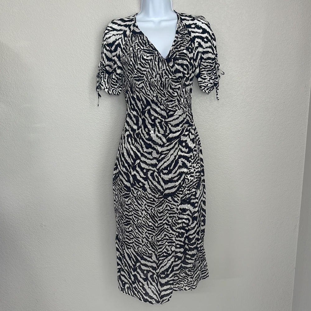 NEW All Saints Carla Remix Zebra Print Midi Dress Size XS White/Black